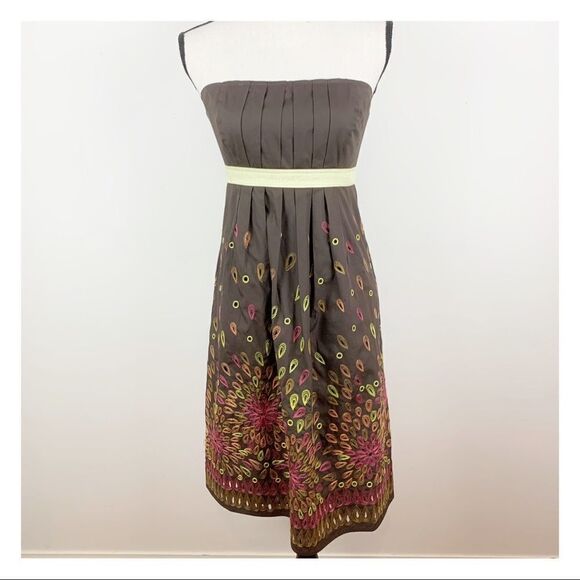 Tabitha Anthro Brown Embroidered Strapless Dress‎ - Picture 1 of 11